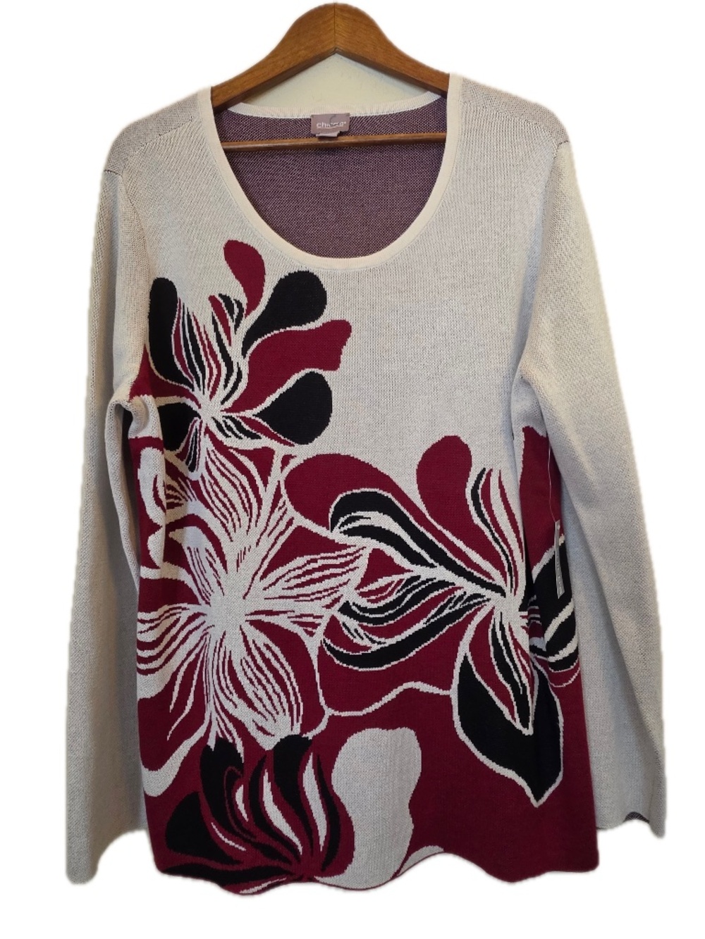 Chico's Sweater Womens 3 White Groovy Petals Scoop Neck Pullover Floral